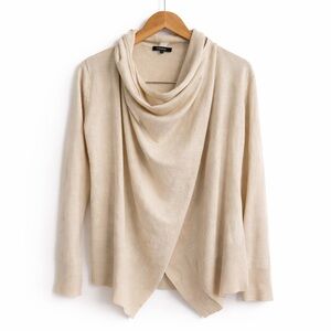 Kerisma Draped Cowl Neck Cardigan Sweater Medium Cream Asymmetrical
